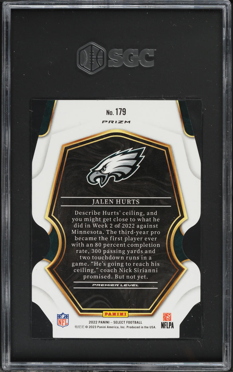 2022 Select Premier Black Green Prizm Die-Cut Jalen Hurts #179 SGC 10 GEM MINT