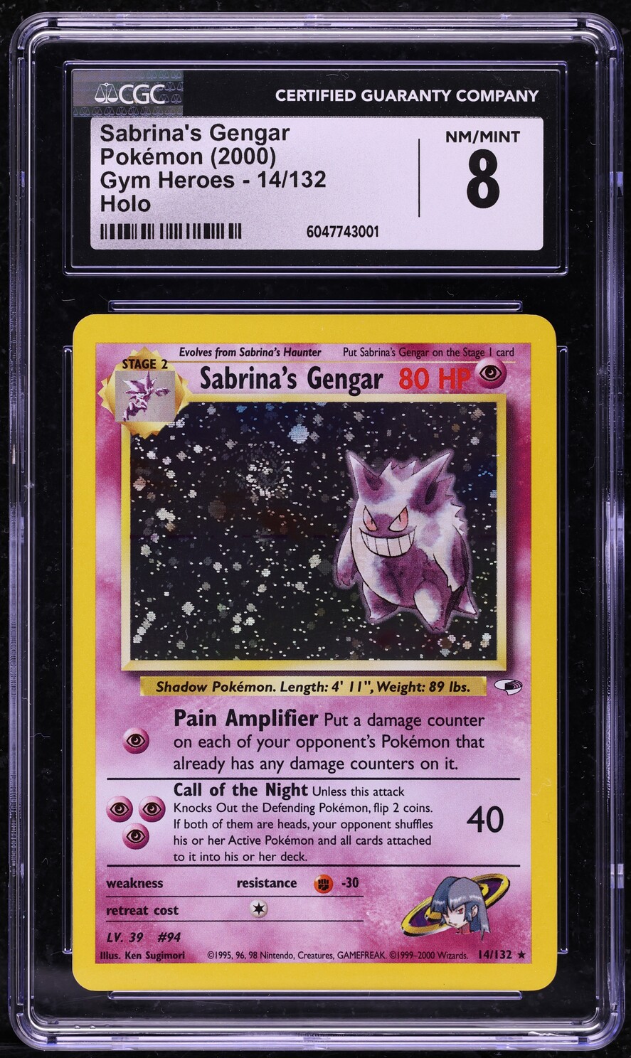 2000 Pokemon Gym Heroes Holo Sabrina's Gengar #14 CGC 8 NM-MT