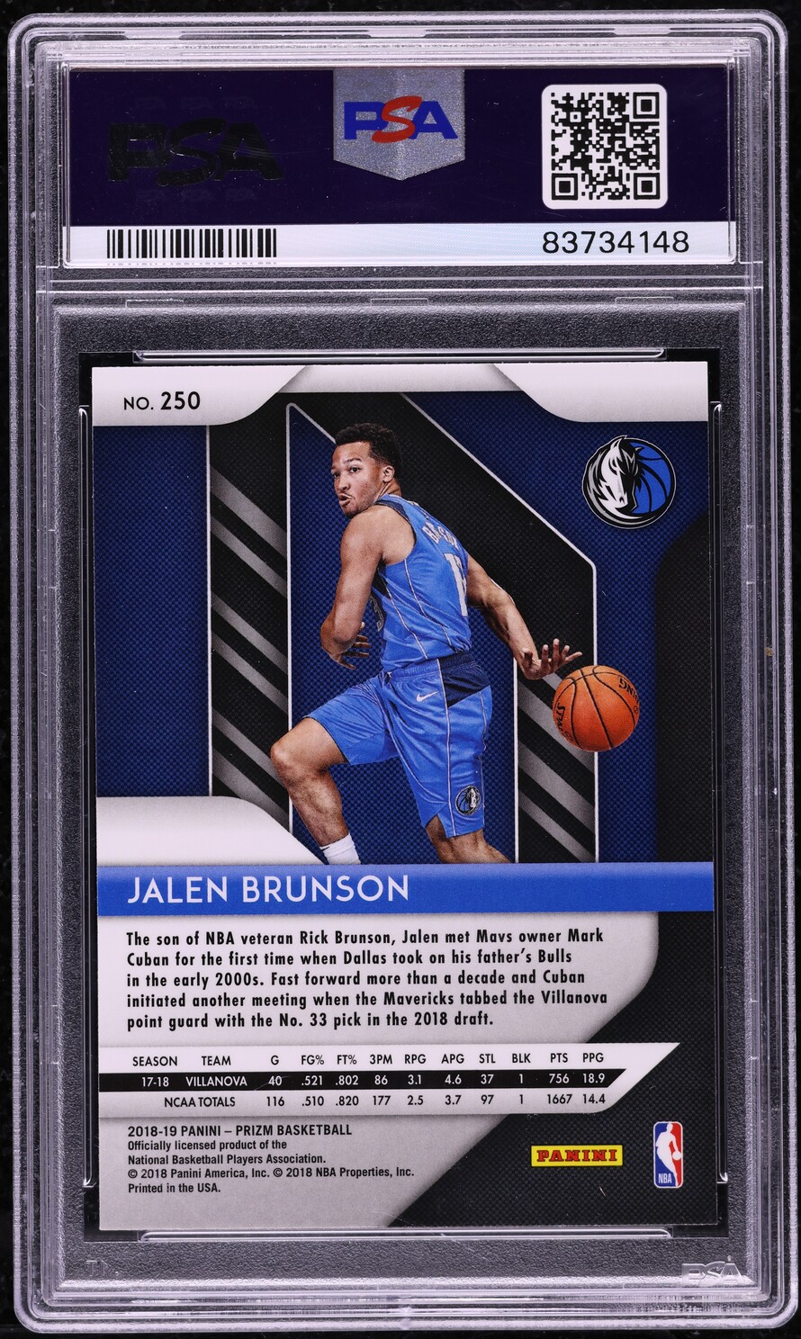 2018 Panini Prizm Jalen Brunson ROOKIE #250 PSA 10 GEM MINT