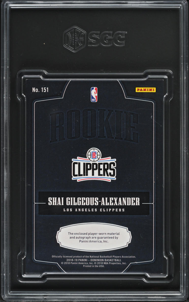 2018 Panini Dominion Shai Gilgeous-Alexander ROOKIE PATCH AUTO /199 #151 SGC 8