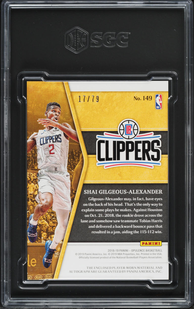 2018 Panini Opulence Shai Gilgeous-Alexander ROOKIE PATCH AUTO /79 #149 SGC 8.5