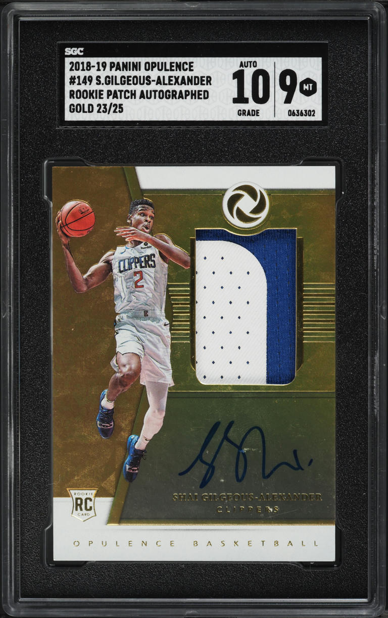 2018 Panini Opulence Gold Shai Gilgeous-Alexander ROOKIE PATCH AUTO /25 #149 SGC 9
