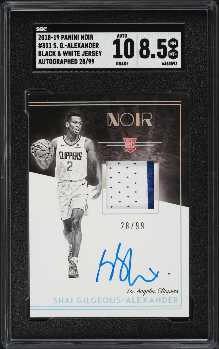 2018 Panini Noir Black & White Shai Gilgeous-Alexander ROOKIE PATCH AUTO /99 #311 SGC 8.5