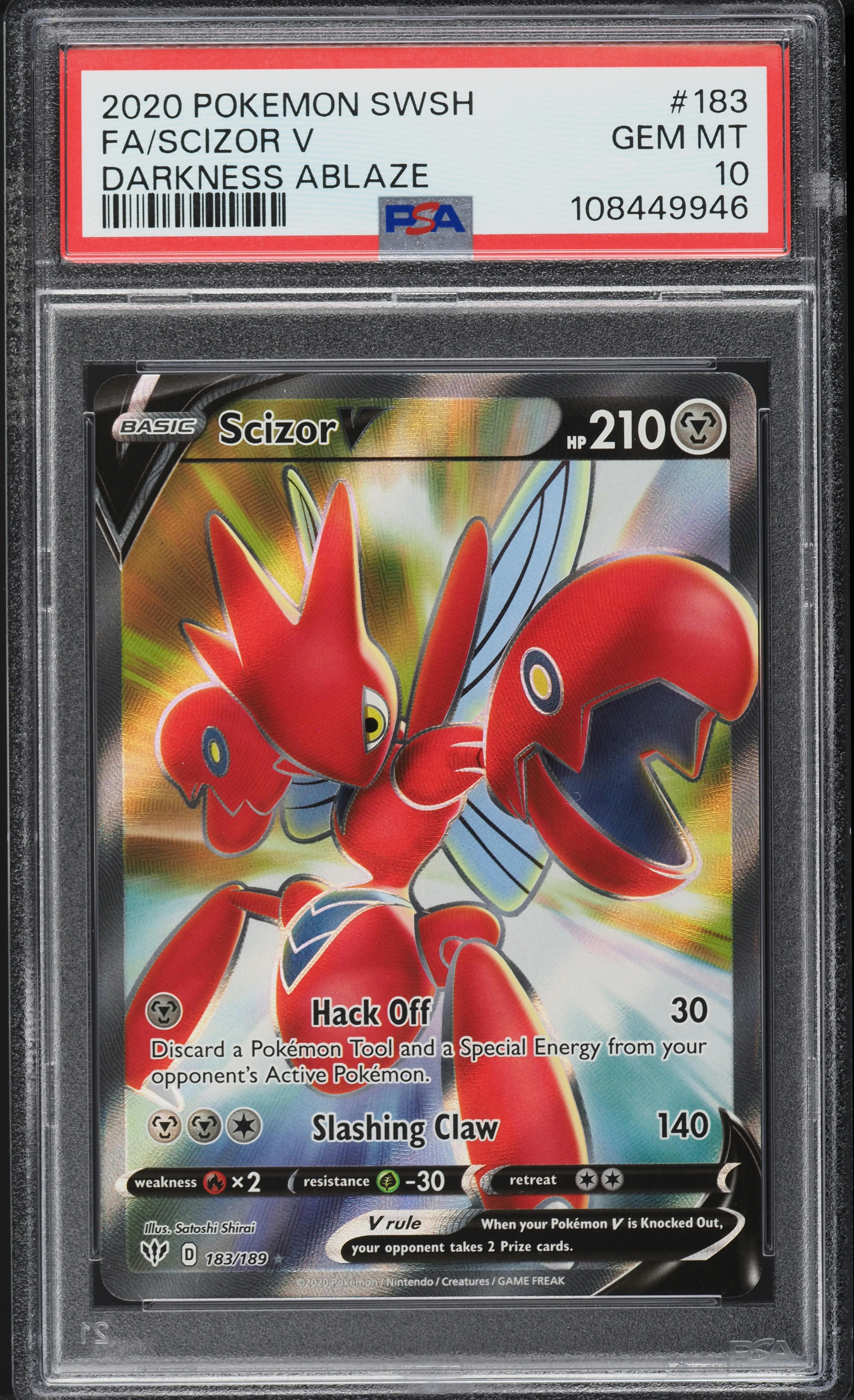 2020 Pokemon SWSH Darkness Ablaze Full Art Scizor V #183 PSA 10