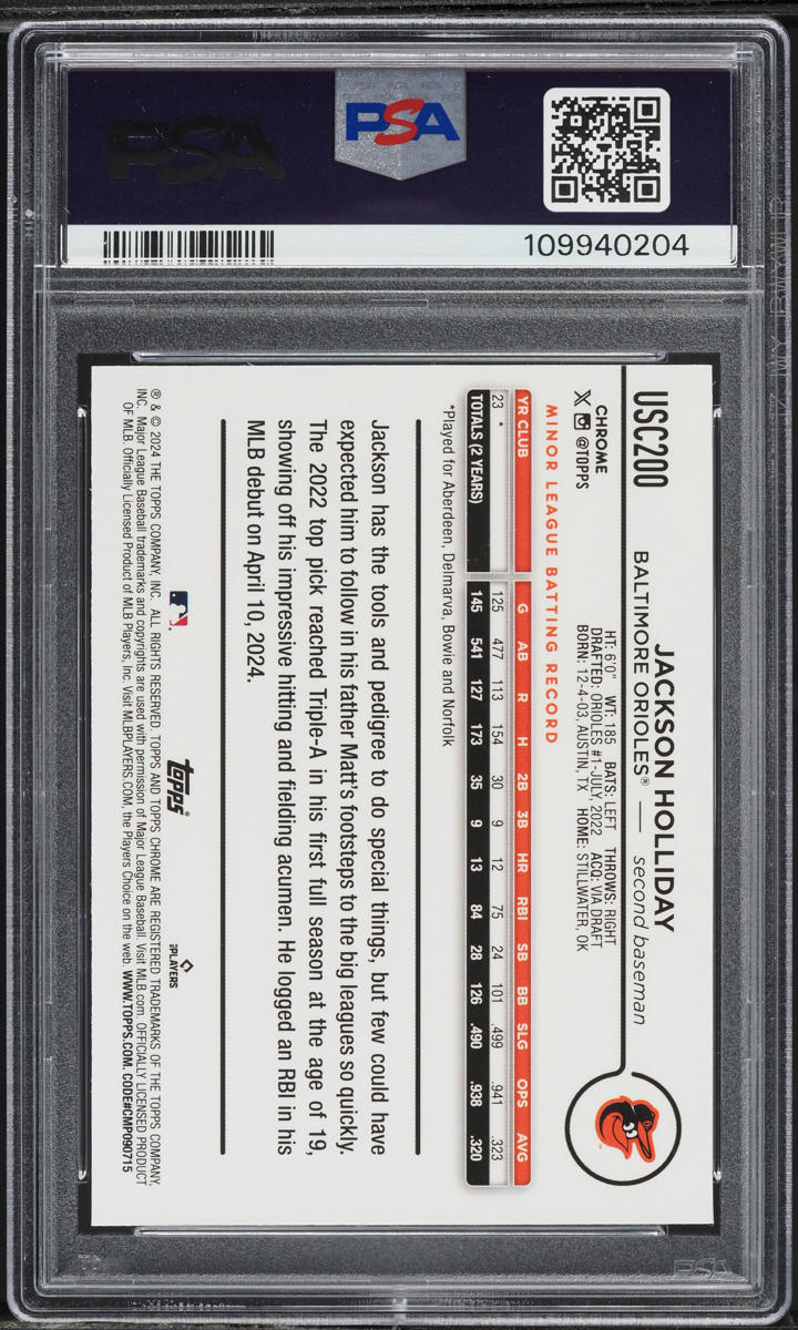 2024 Topps Chrome Update Jackson Holliday ROOKIE #USC200 PSA 10 GEM MINT