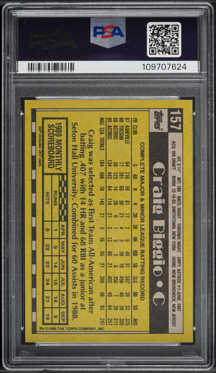 1990 Topps Craig Biggio #157 PSA 8 NM-MT