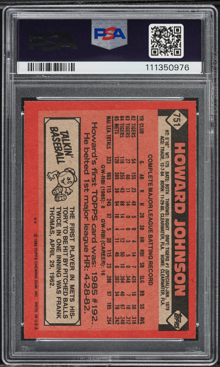 1986 Topps Howard Johnson #751 PSA 7 NRMT