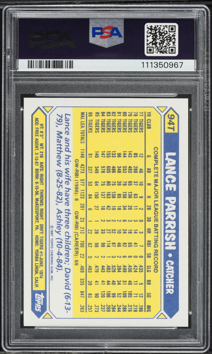 1987 Topps Traded Tiffany Lance Parrish #94T PSA 8 NM-MT