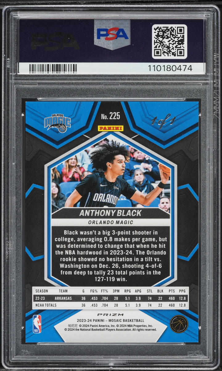 2023 Panini Mosaic Black Fast Break Anthony Black ROOKIE 1/1 #225 PSA 8 NM-MT