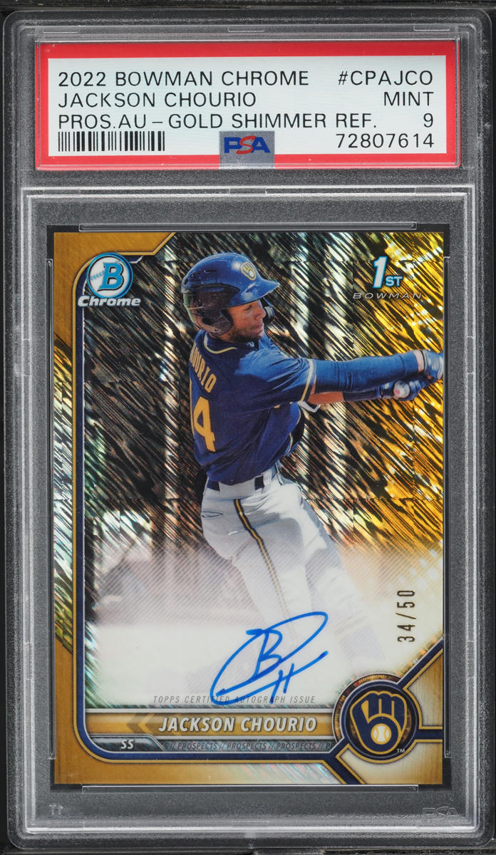 2022 Bowman Chrome Gold Shimmer Jackson Chourio AUTO /50 #CPAJCO PSA 9 MINT