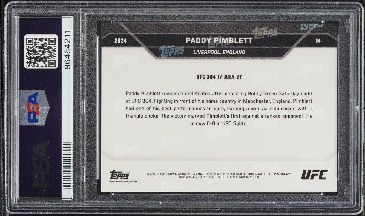 2024 Topps Now UFC Orange Paddy Pimblett 5/5 #14 PSA 10 GEM MINT