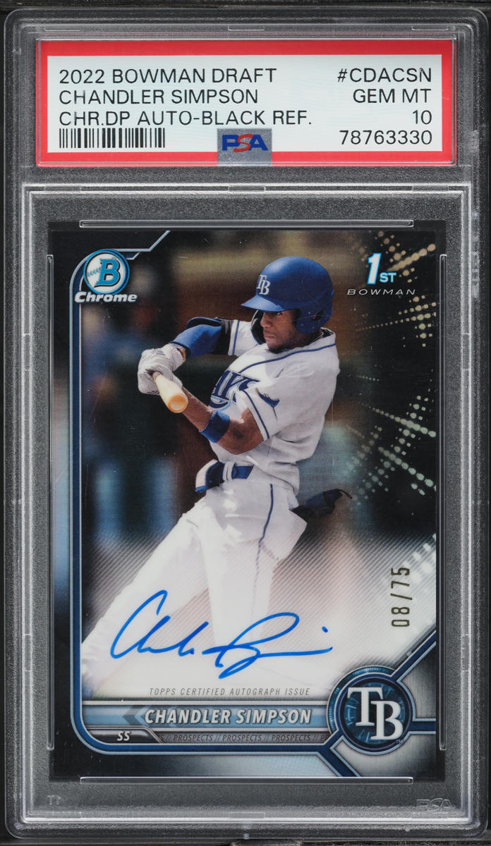 2022 Bowman Draft Chrome Black Chandler Simpson AUTO /75 #CDACSN PSA 10 GEM MINT
