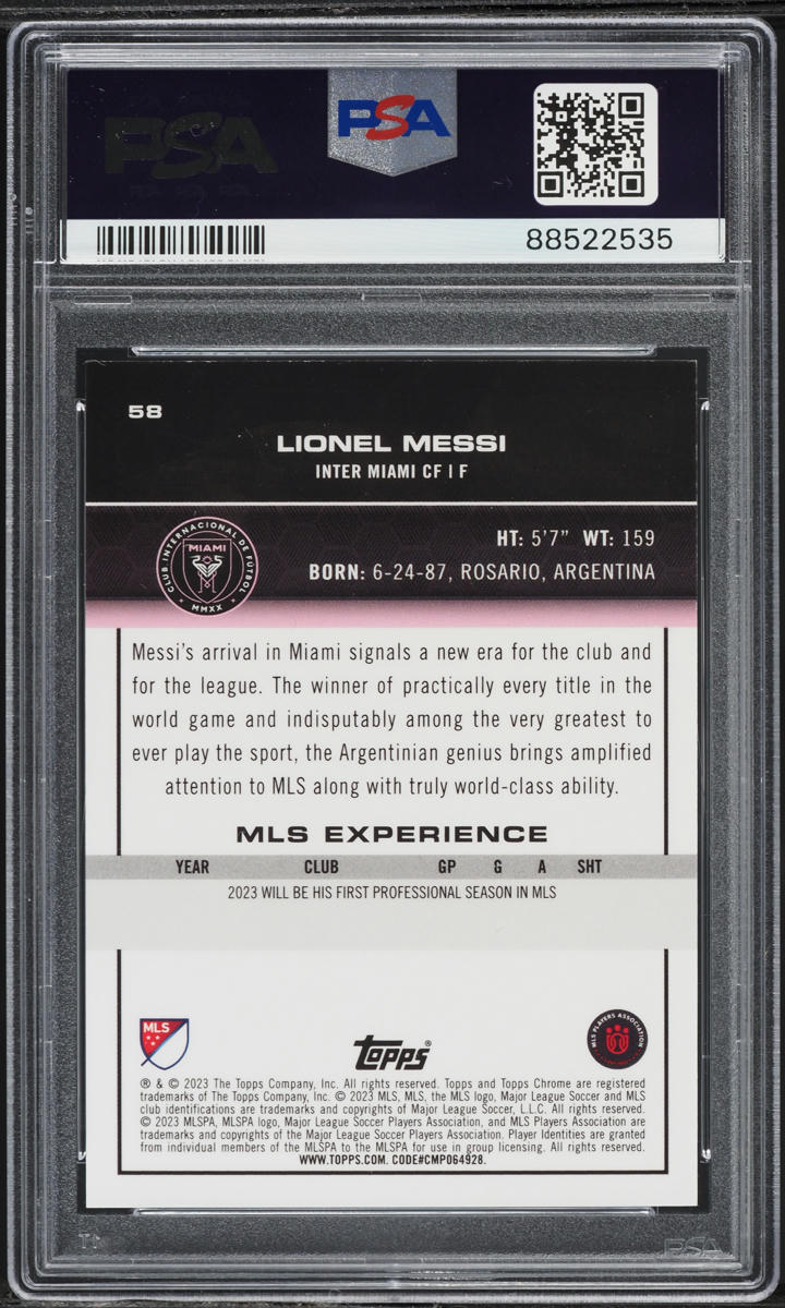 2023 Topps Chrome MLS Neon Green Lava Lionel Messi /99 #58 PSA 10 GEM MINT