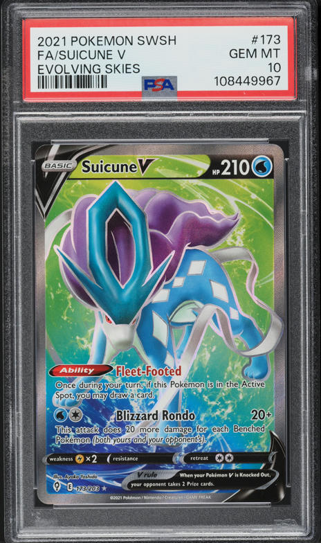 2021 Pokemon SWSH Evolving Skies Full Art Suicune V #173 PSA 10