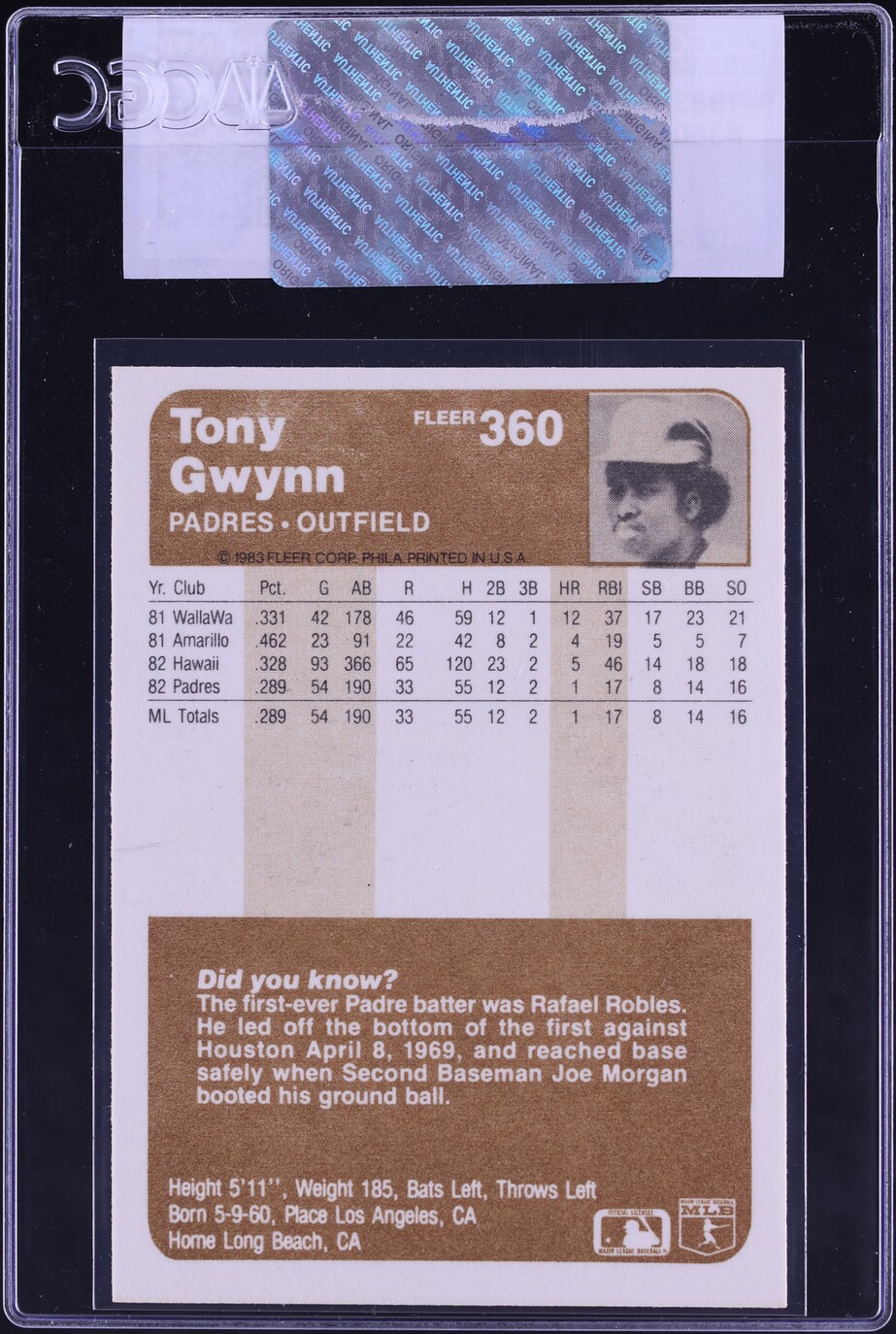 1983 Fleer Tony Gwynn ROOKIE #360 CGC AUTH