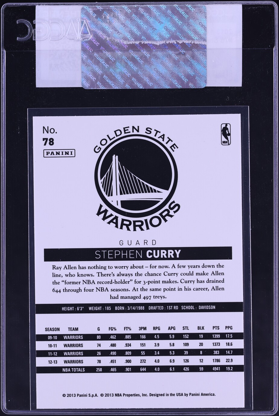 2013 Panini NBA International Stephen Curry #78 CGC AUTH