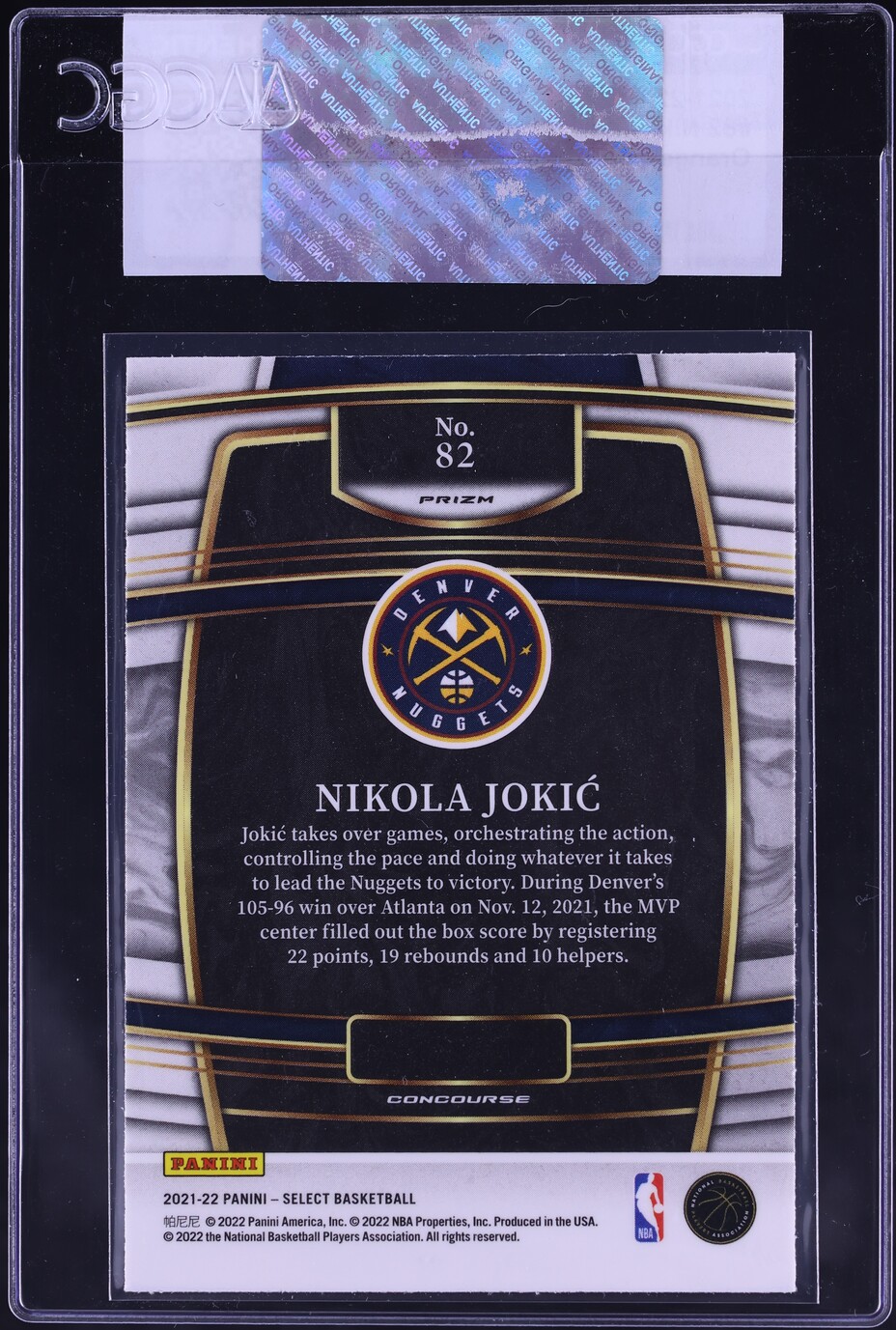 2021 Select Concourse Orange Flash Nikola Jokic #82 CGC AUTH