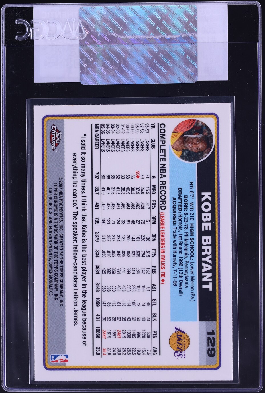 2006 Topps Chrome Kobe Bryant #129 CGC AUTH