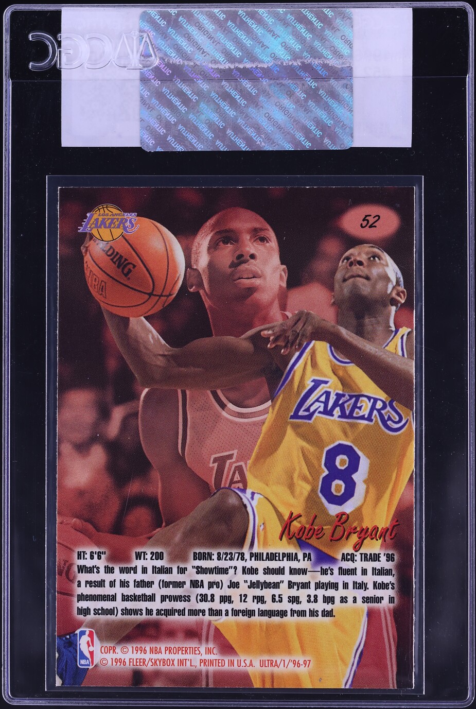 1996 Ultra Basketball Kobe Bryant ROOKIE #52 CGC AUTH