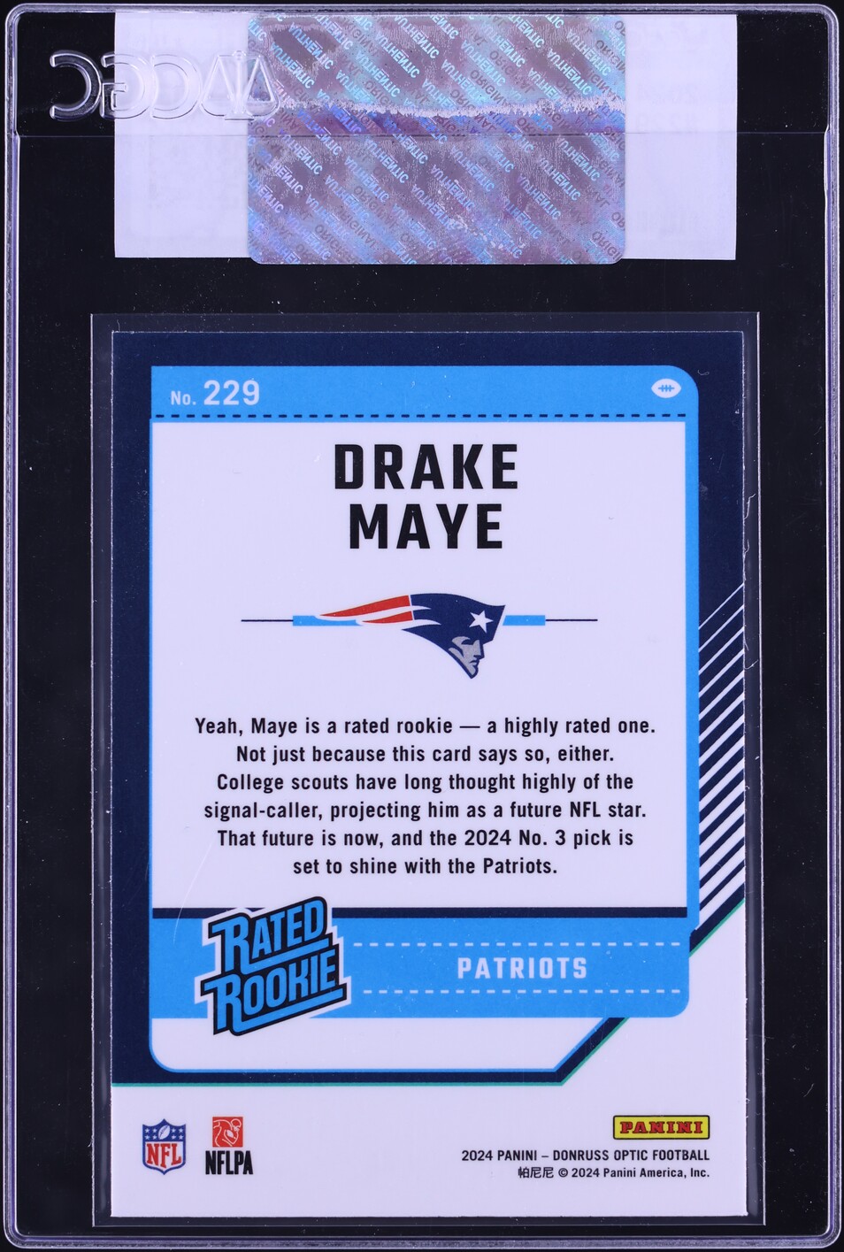 2024 Donruss Optic Drake Maye ROOKIE #229 CGC AUTH