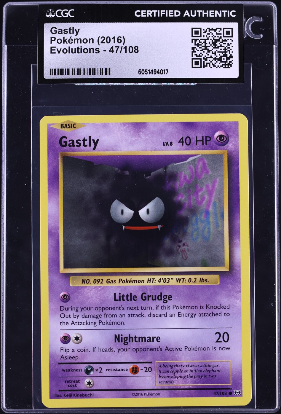 2016 Pokemon XY Evolutions Gastly #47 CGC AUTH