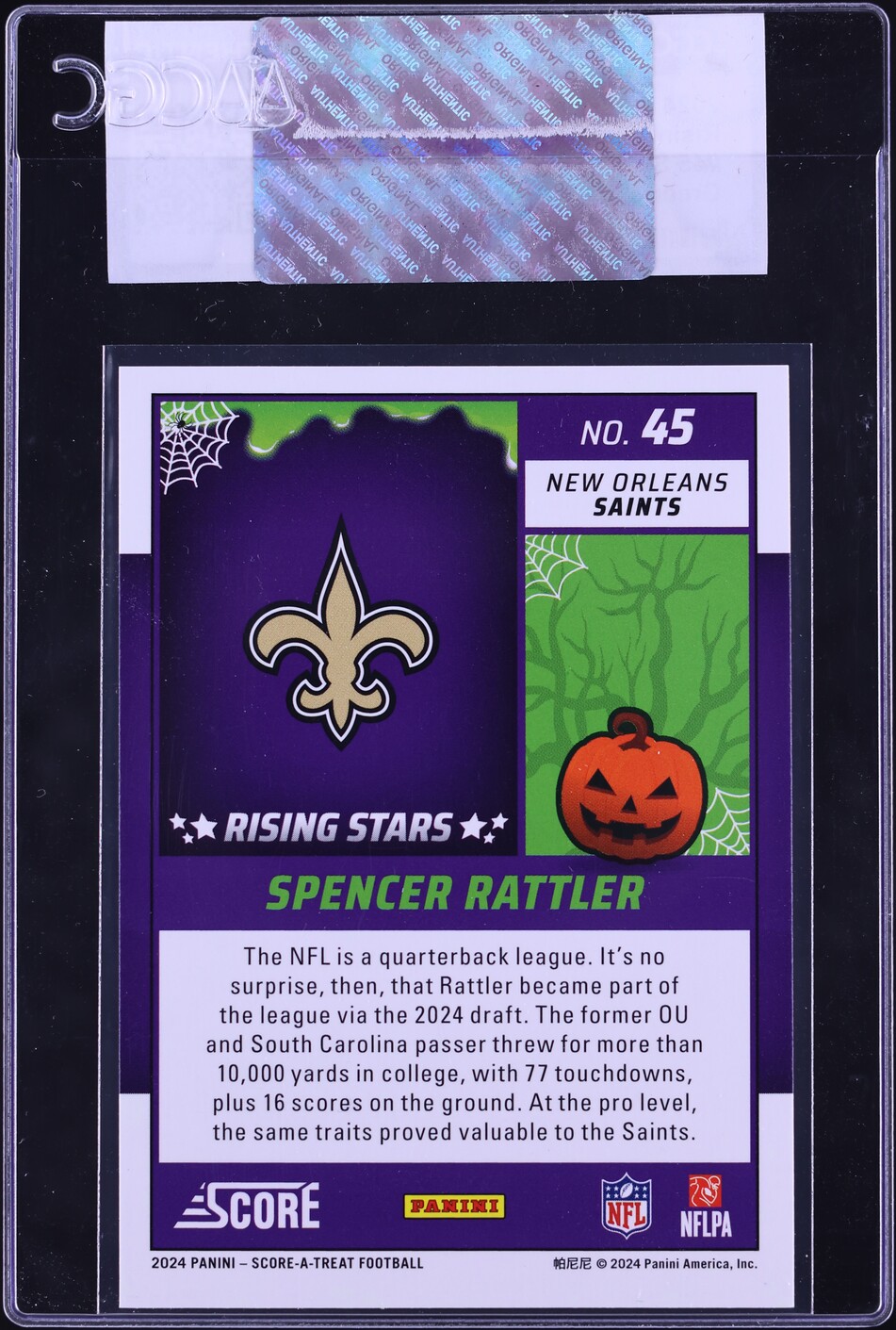 2024 Score-A-Treat Rising Stars Green Bats Spencer Rattler ROOKIE #45 CGC AUTH