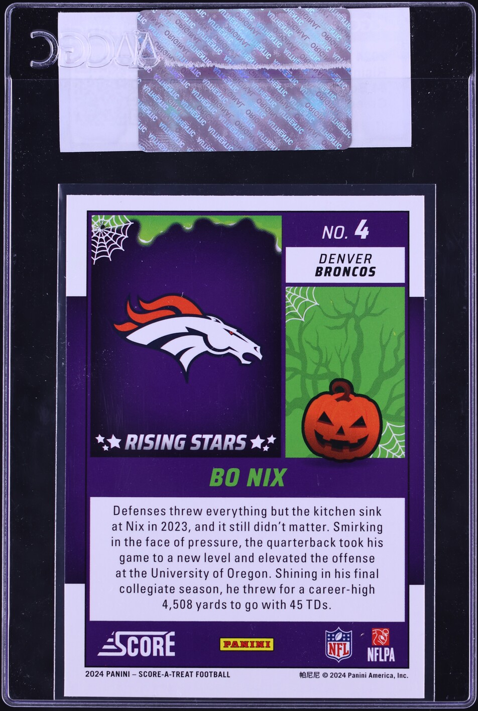 2024 Score-A-Treat Rising Stars Green Bats Bo Nix ROOKIE #4 CGC AUTH