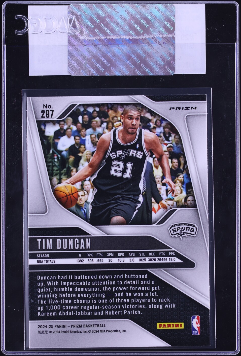 2024 Panini Prizm Silver Tim Duncan #297 CGC AUTH