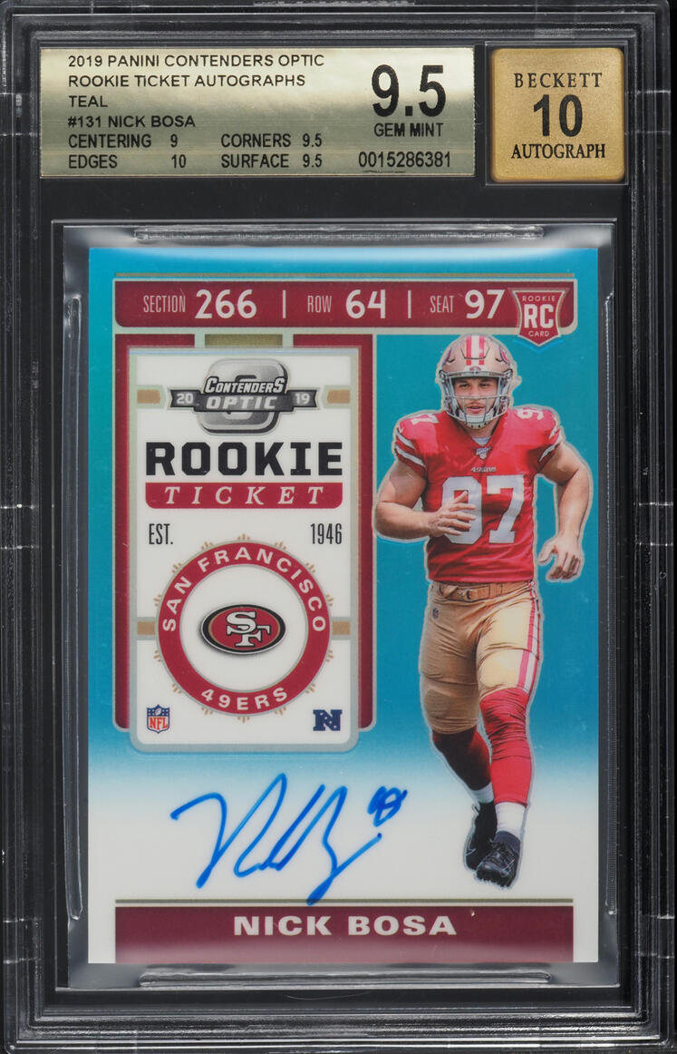 2019 Panini Contenders Optic Teal Nick Bosa ROOKIE AUTO /149 #131 BGS 9.5 GEM