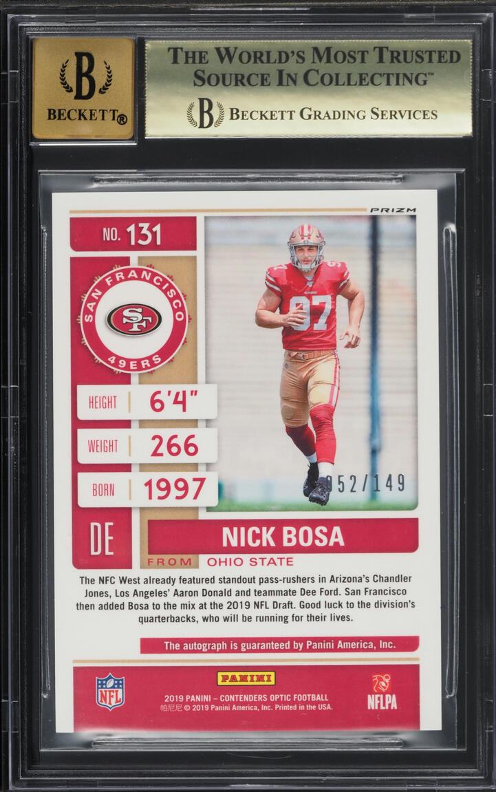 2019 Panini Contenders Optic Teal Nick Bosa ROOKIE AUTO /149 #131 BGS 9.5 GEM