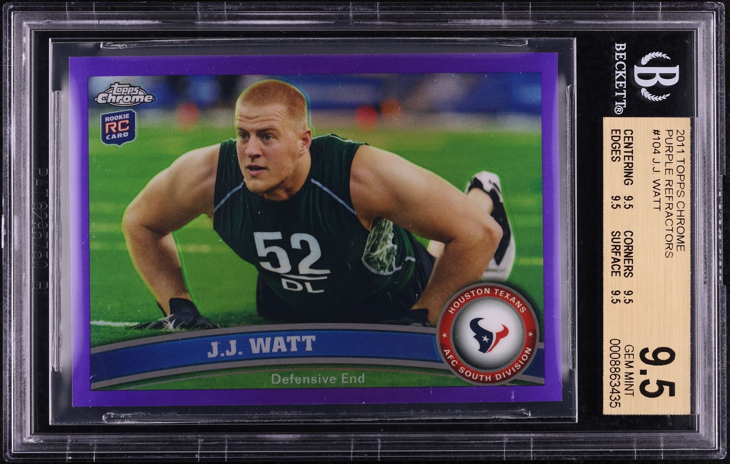 2011 Topps Chrome Purple Refractors J.J. Watt ROOKIE /499 #104 BGS 9.5 GEM MINT