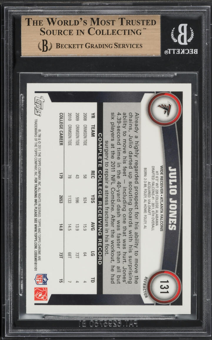 2011 Topps Chrome Refractor Julio Jones ROOKIE #131 BGS 9.5 GEM MINT