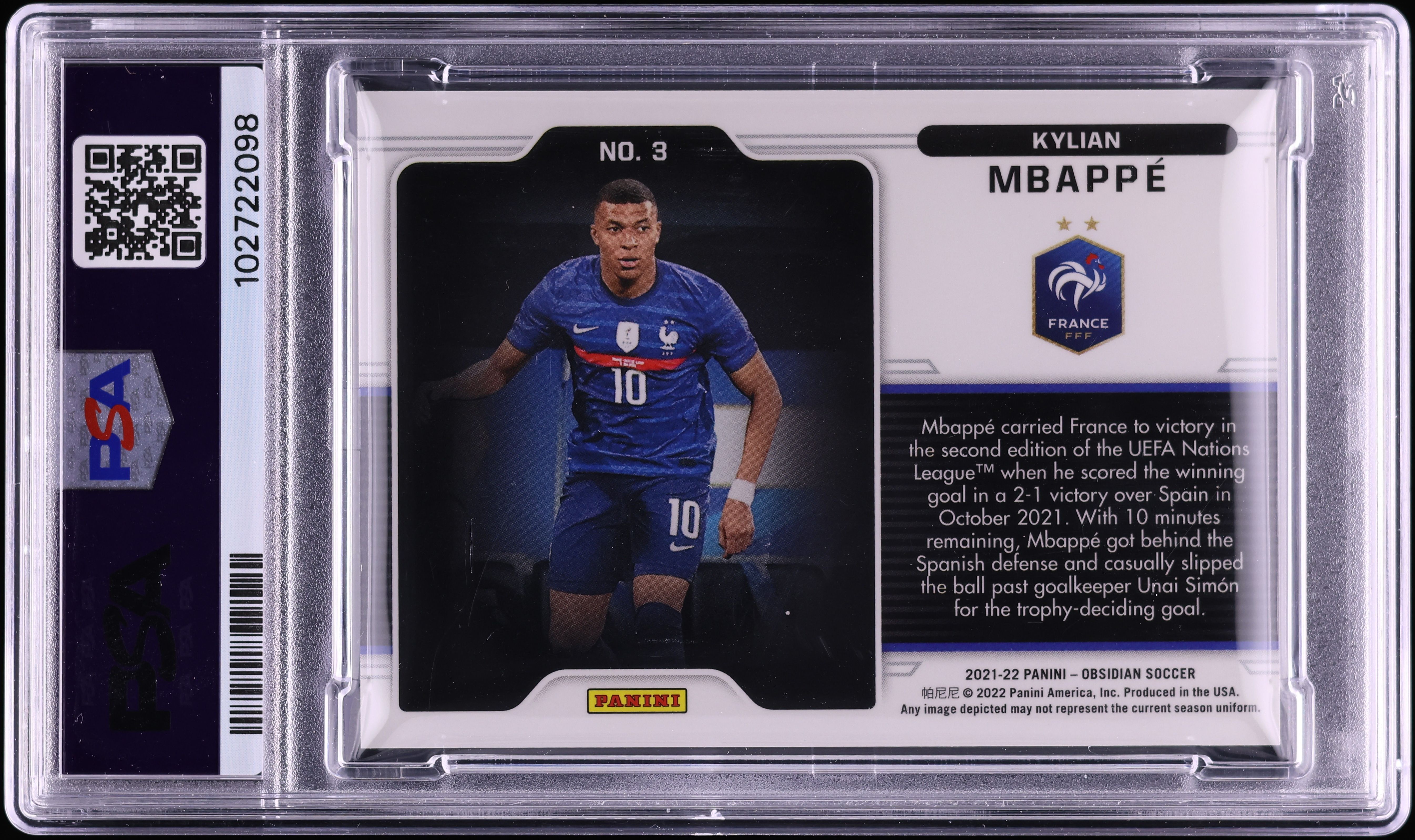 2021 Panini Obsidian Black Colorblast Kylian Mbappe #3 PSA 10 GEM