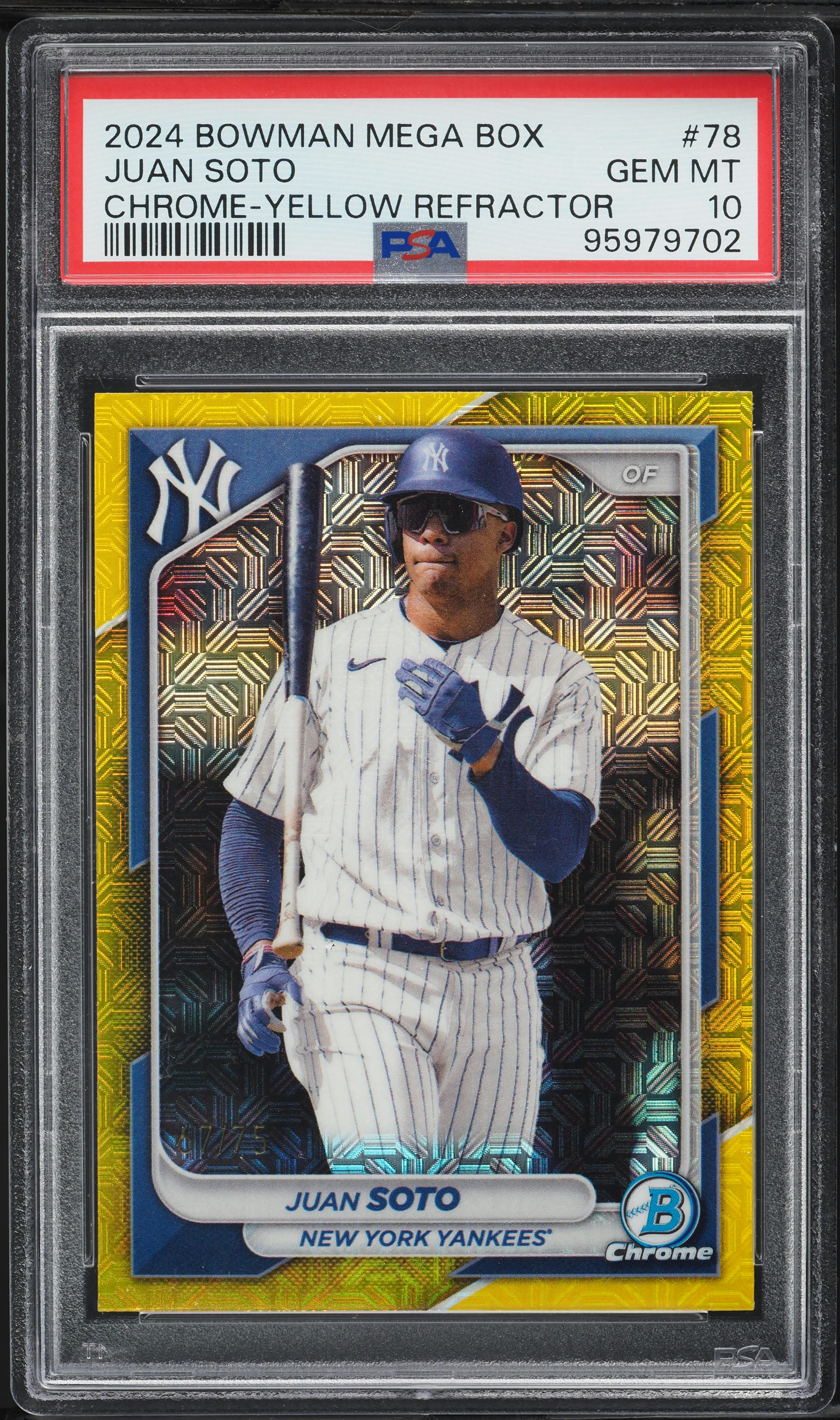 2024 Bowman Chrome Mega Box Yellow Refractor Juan Soto /75 #78 PSA
