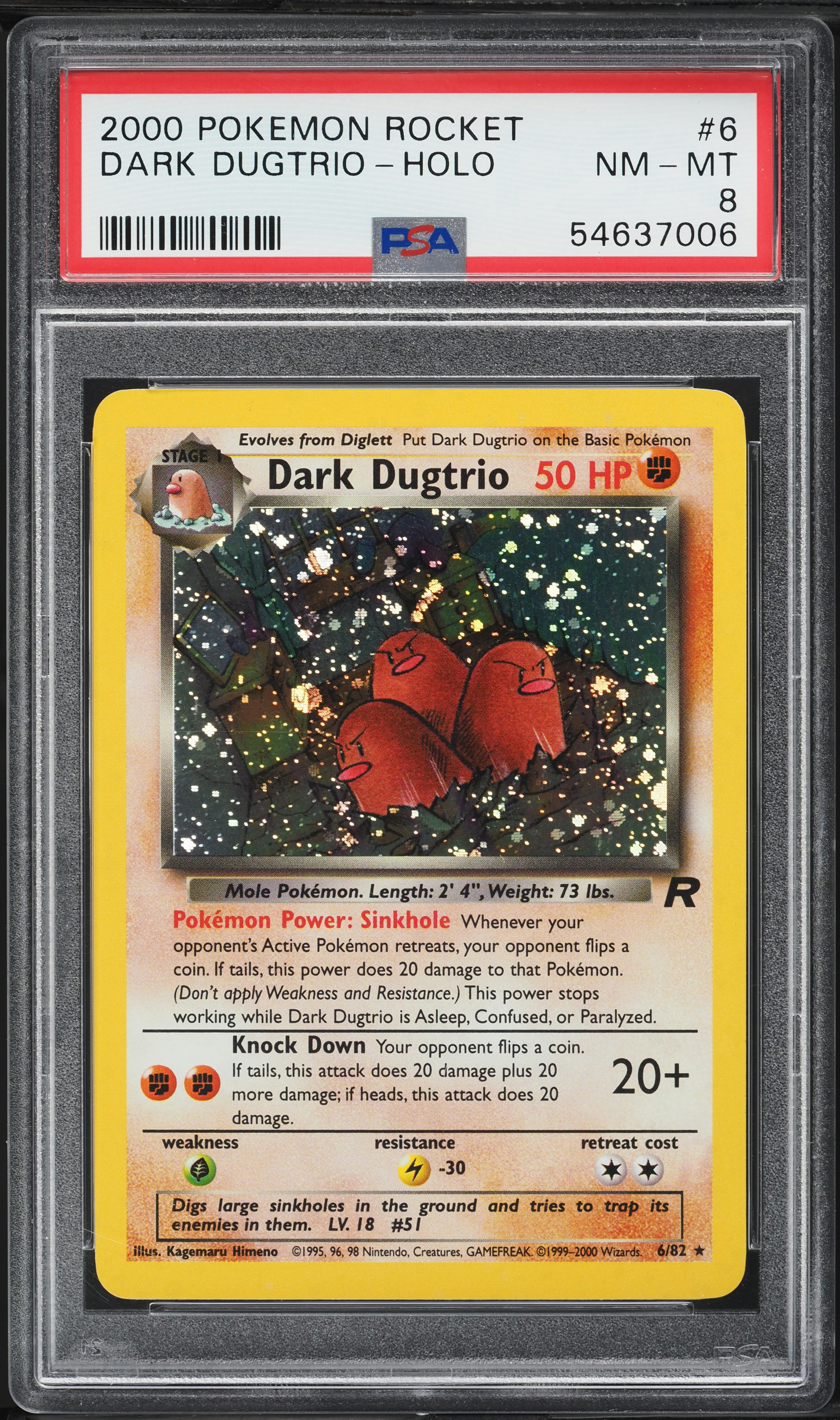 2000 Pokemon Team Rocket Holo Dark Dugtrio #6 PSA 8 NM-MT on