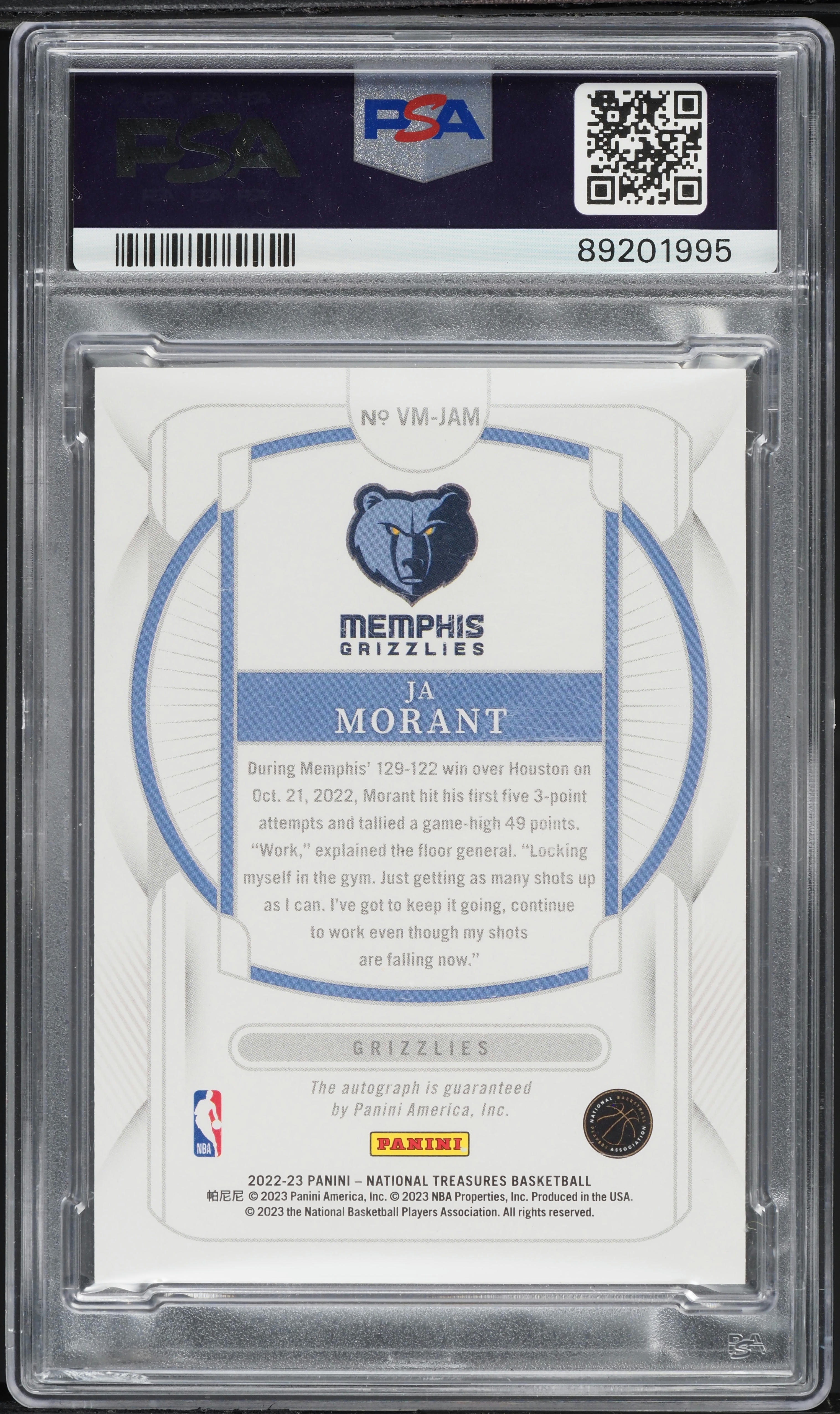 2022 National Treasures Validating Marks Bronze Ja Morant AUTO /25