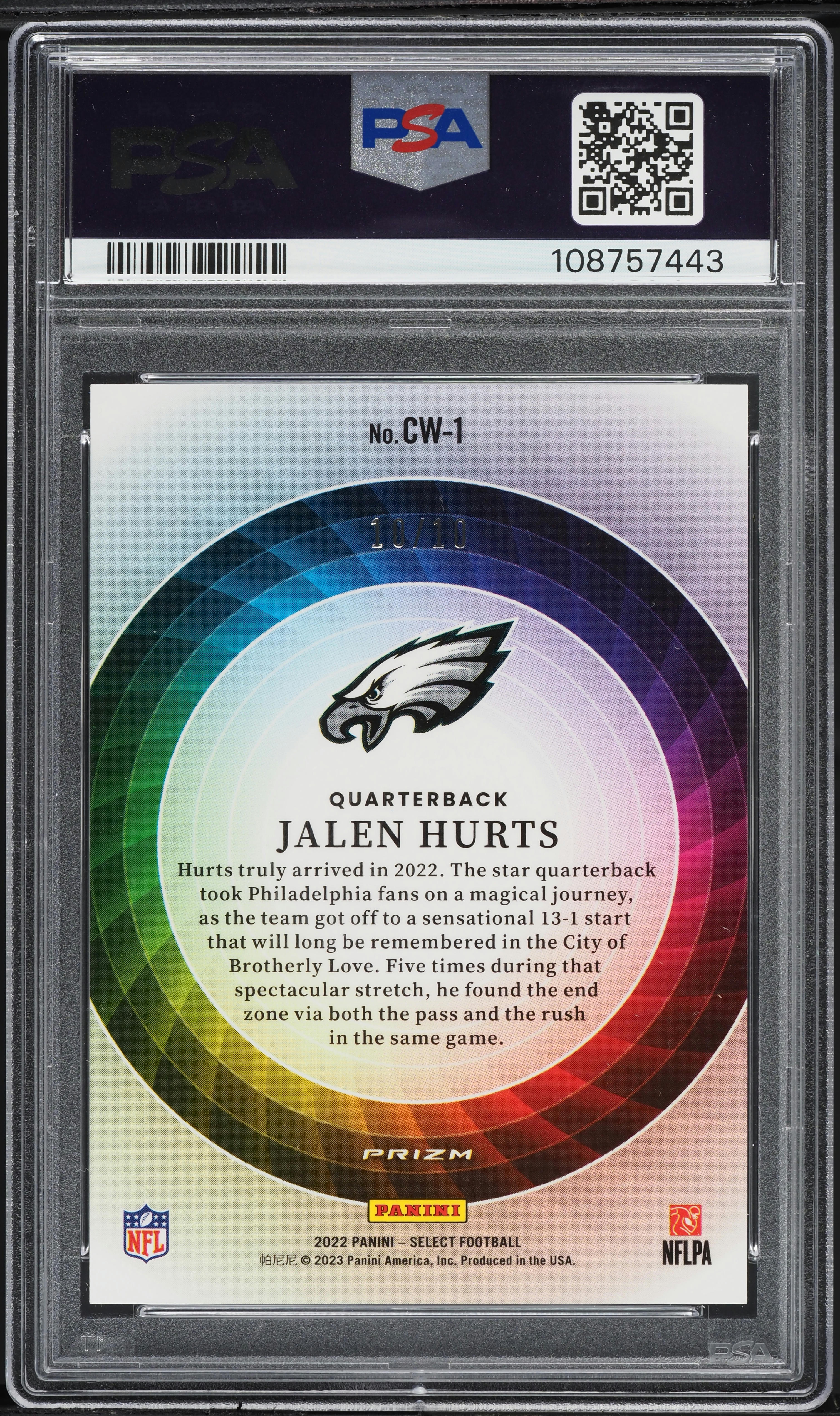 2022 Panini Select Color Wheel Gold Prizm Jalen Hurts 10/10 #CW1