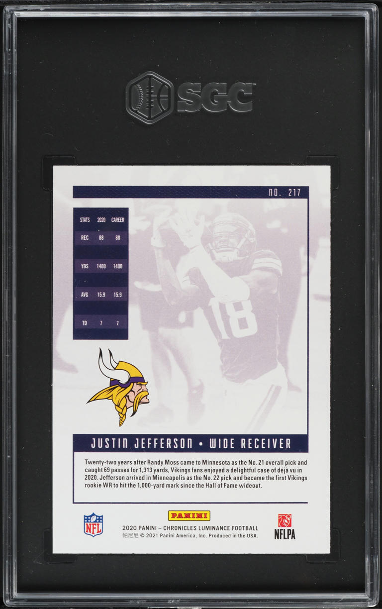 2020 Panini Chronicles Luminance Justin Jefferson ROOKIE #217 SGC 9.5 MINT+