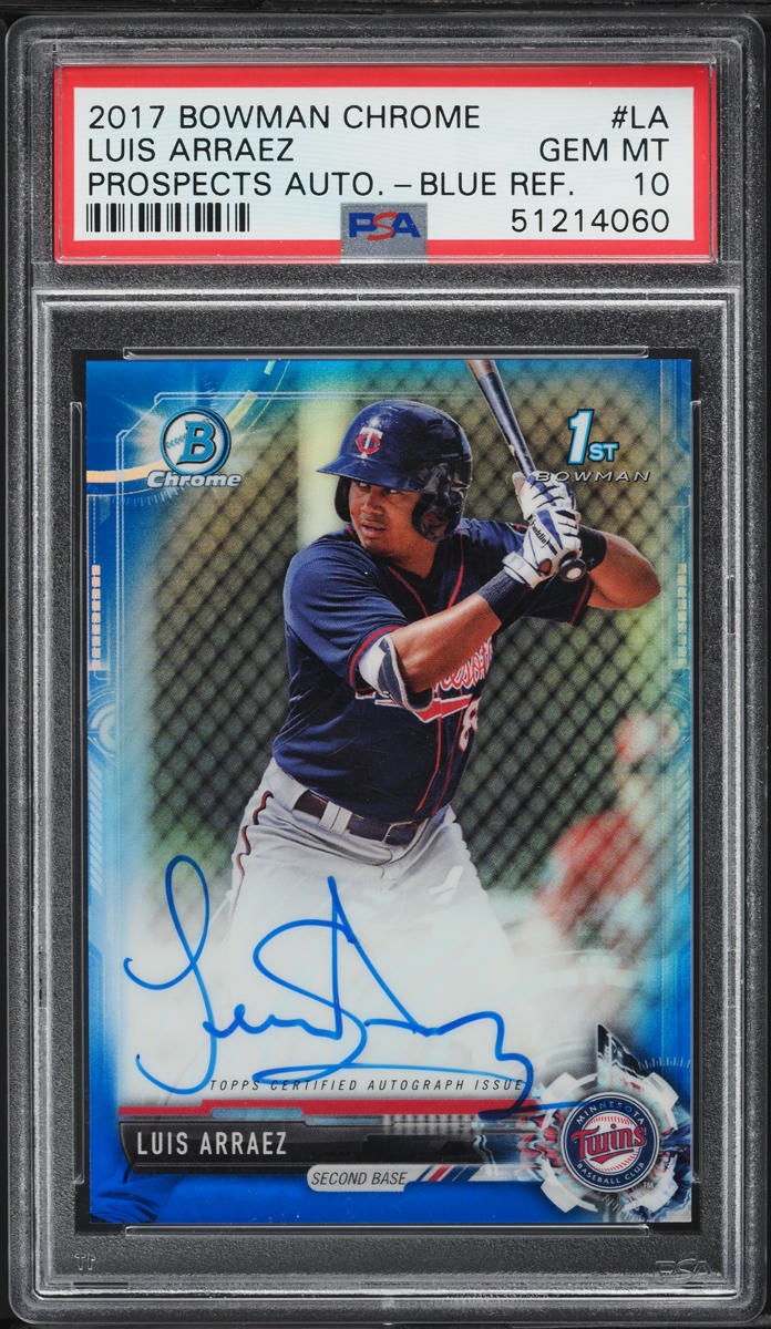 2017 Bowman Chrome Blue Refractor Luis Arraez PROSPECT AUTO /150 PSA 10 GEM MINT
