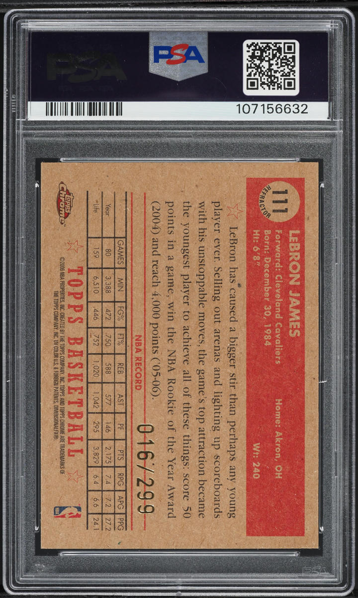 2005 Topps '52 Style Chrome Refractor LeBron James /299 #111 PSA 9 MINT