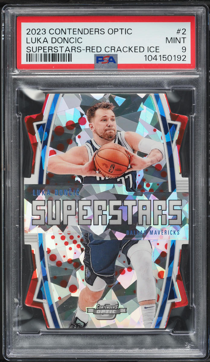 2023 Panini Contenders Optic Superstars Red Cracked Ice Luka Doncic /175 PSA 9