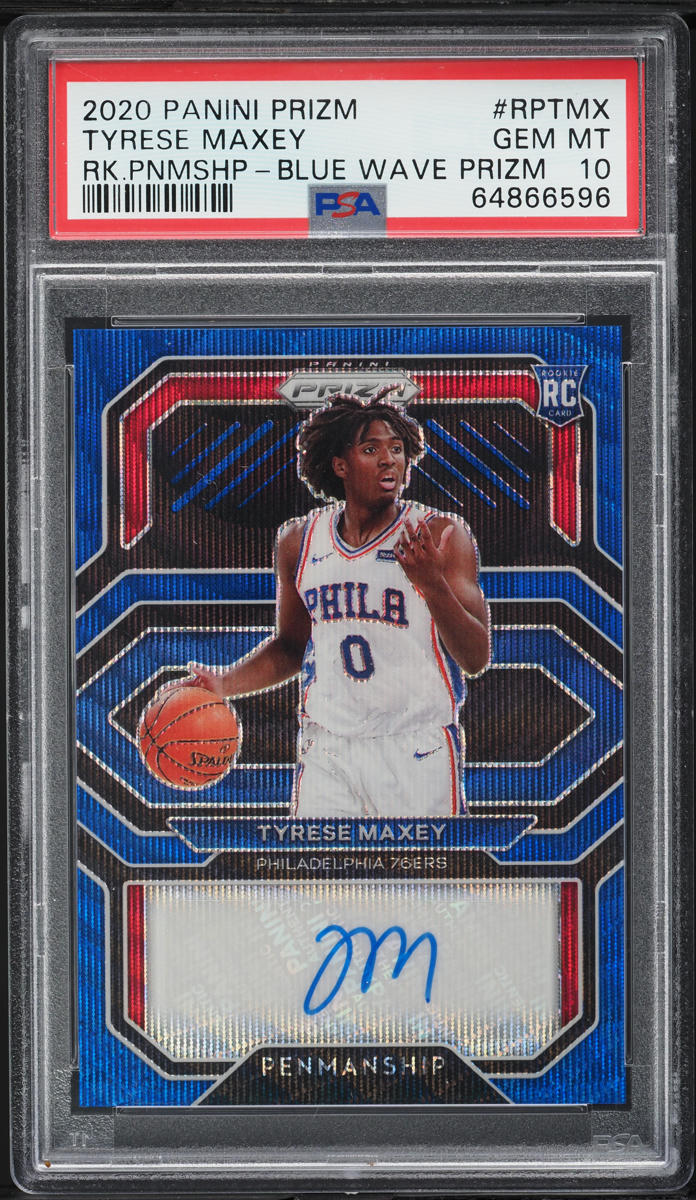 2020 Panini Prizm Penmanship Blue Wave Tyrese Maxey ROOKIE AUTO PSA 10 GEM MINT