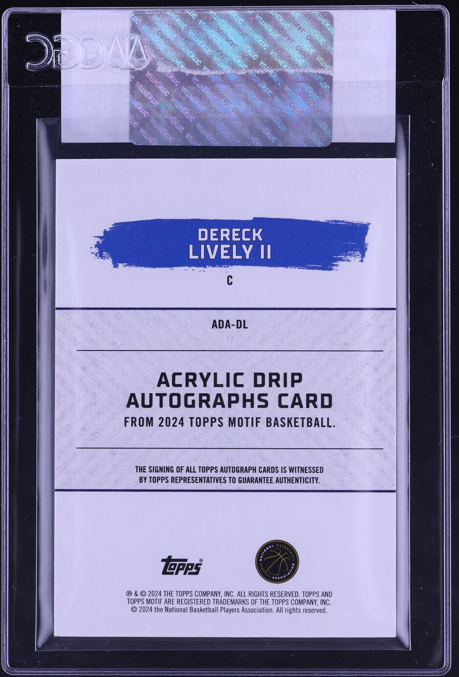 2023 Topps Motif Acrylic Cadmium Orange Dereck Lively II RC AUTO /25 CGC AUTH