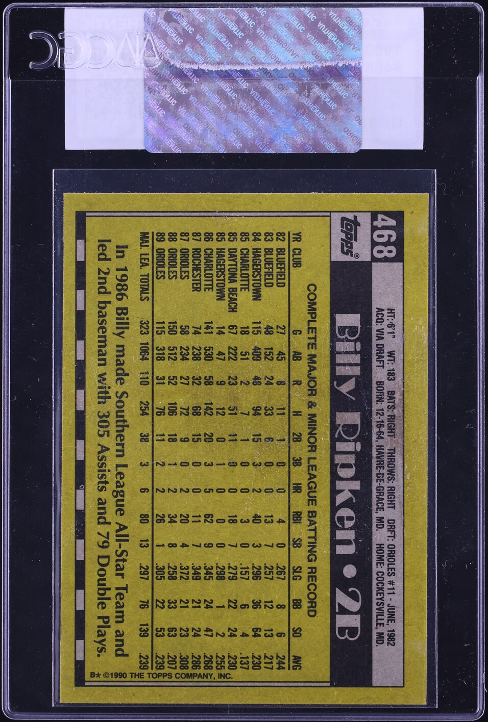1990 Topps Billy Ripken #468 CGC AUTH