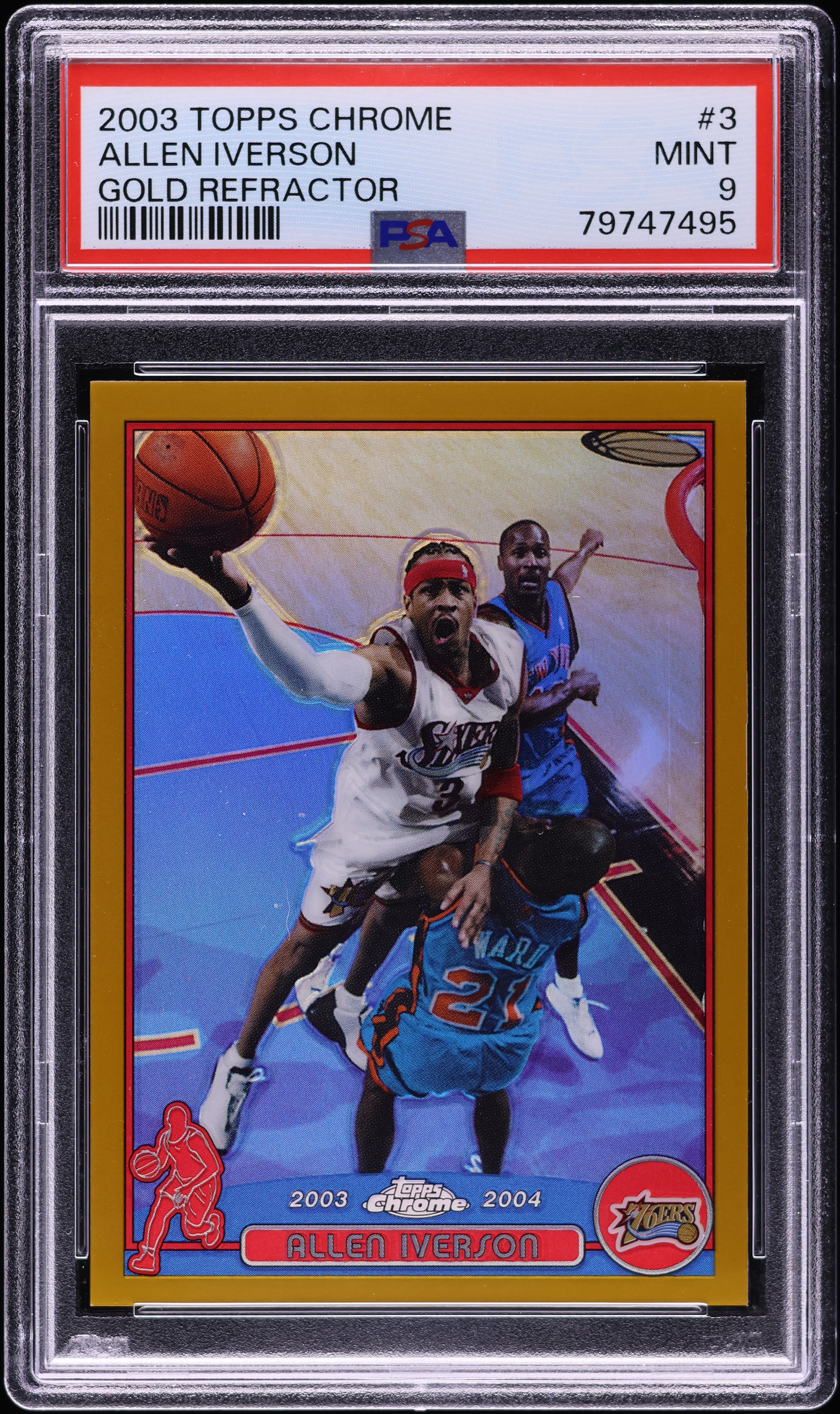 2003 Topps Chrome Gold Refractor Allen Iverson /99 #3 PSA 9 MINT 