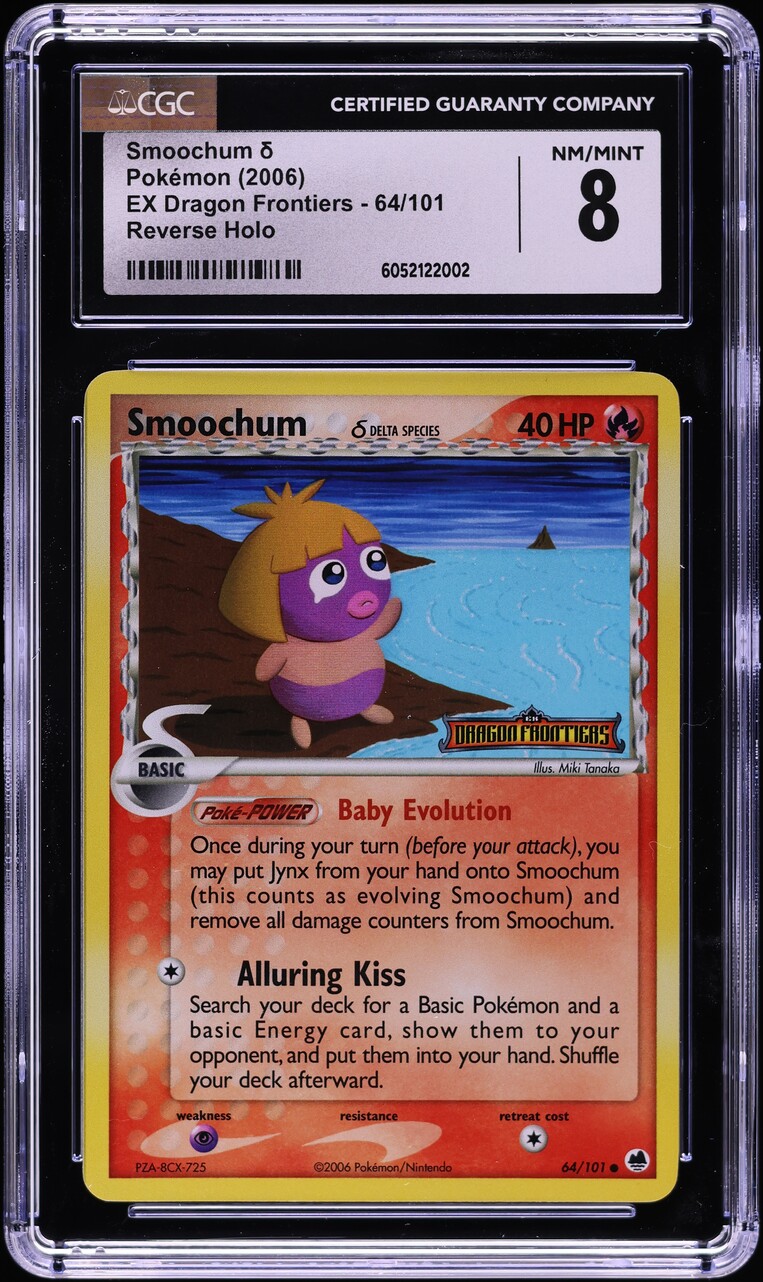 smoochum pokemon card value 2006 EX Dragon Frontiers Reverse Holo #64 CGC 8 NM-MT on Fanatics Collect All cards will be carefully packed for safe transit Smoochum Common Neo Revelation 54/64