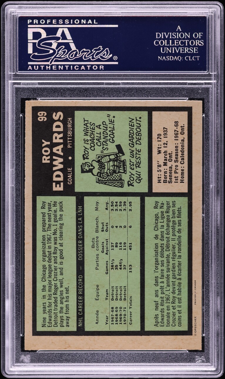 1971 O-Pee-Chee Hockey Roy Edwards #99 PSA 9 MINT