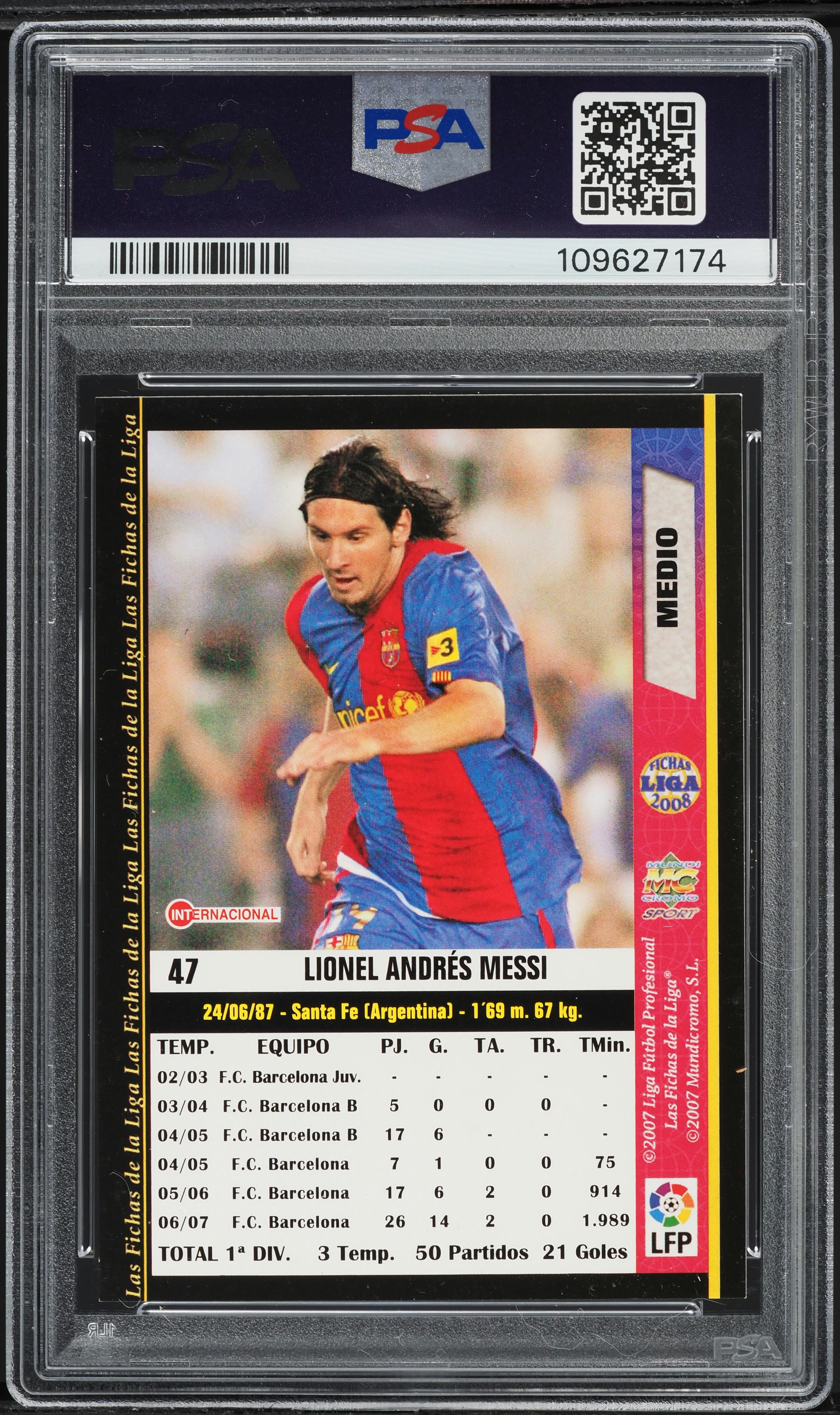 2007 Mundicromo Las Fichas De La Liga Lionel Messi #47 PSA 8 NM-MT