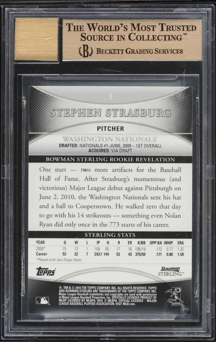 2010 Bowman Sterling Stephen Strasburg ROOKIE AUTO #1 BGS 9.5 GEM MINT