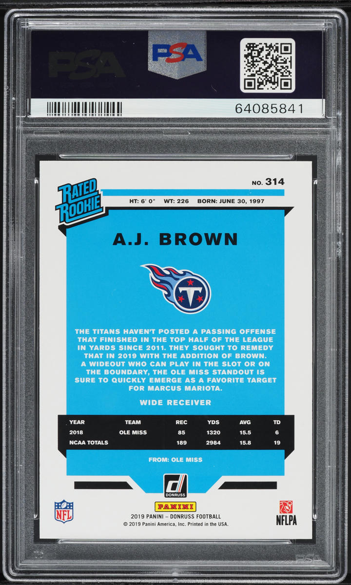 2019 Donruss Press Proof Gold A.J. Brown ROOKIE /50 #314 PSA 9 MINT